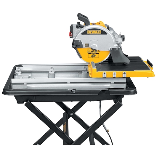 Profile of  wet tile saw assembled on its base table
