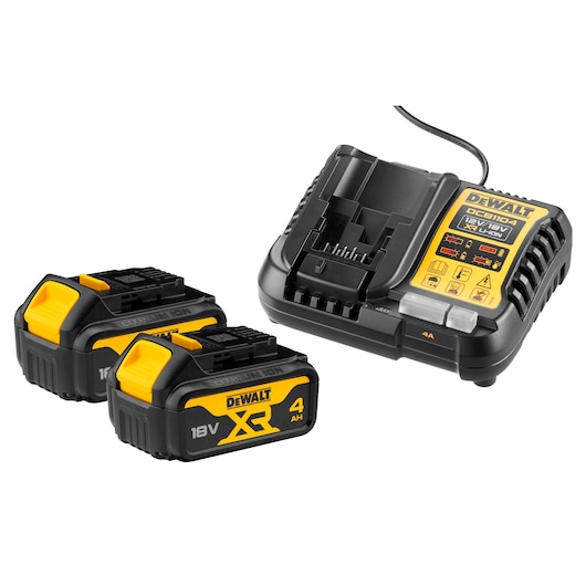x2 DCB182 18V XR 4.0Ah batteries and charger DCB1104
