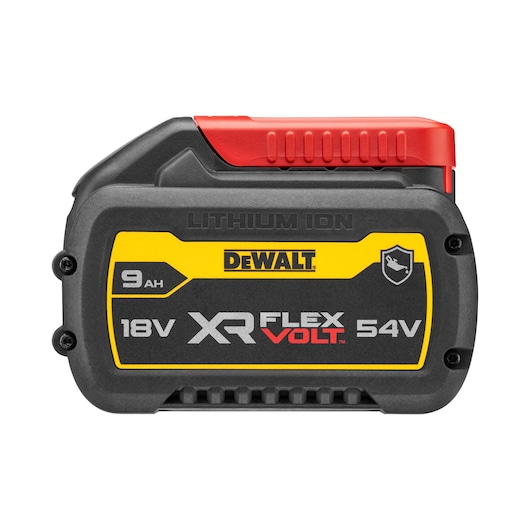 XR FLEXVOLT 9.0Ah Oil Resistant Battery with red transportation cap side view