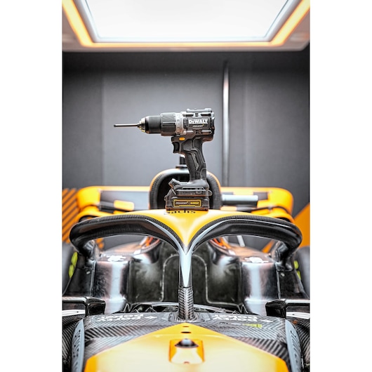 Limited Editon DEWALT/McLaren Drill Driver with McLaren F1 car in the background