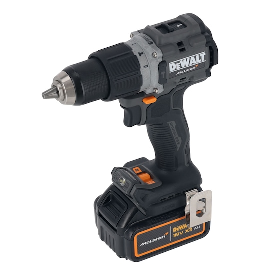 DEWALT/McLaren Drill Driver with 18V XR 4Ah battery 3/4 right side view
