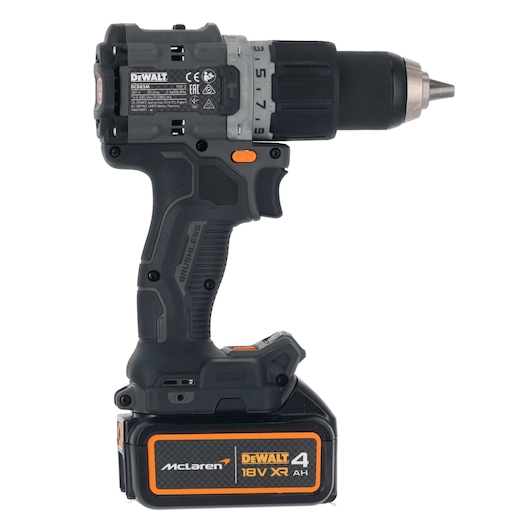 DEWALT/McLaren Drill Driver with 18V XR 4Ah battery left side view