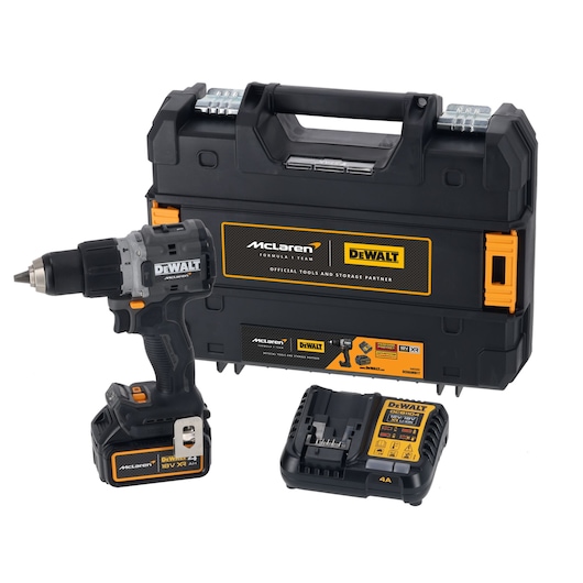 DEWALT/McLaren kit comprising of Drill Driver DCD85M, 1 X 18V 4Ah battery, charger DCB1104 and case
