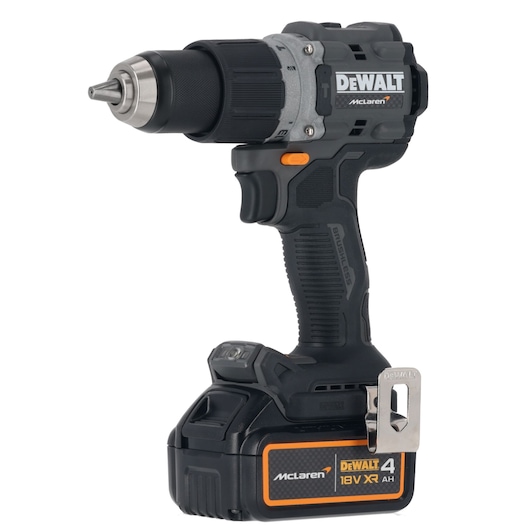 DEWALT/McLaren Drill Driver with 18V XR 4Ah battery 3/4 view