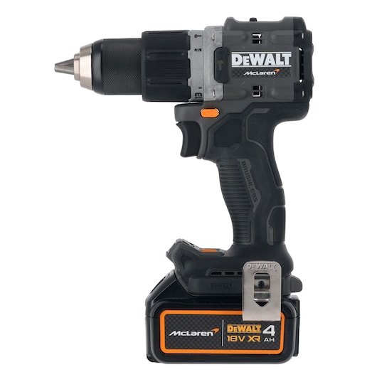 DEWALT/McLaren Drill Driver with 18V XR 4Ah battery right side view