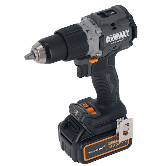 DEWALT/McLaren Drill Driver with 18V XR 4Ah battery 3/4 right side view
