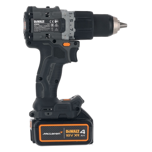 DEWALT/McLaren Drill Driver with 18V XR 4Ah battery left side view