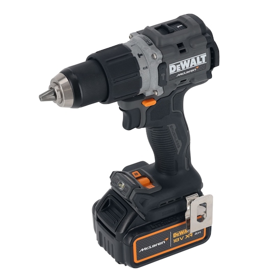 DEWALT/McLaren Drill Driver with 18V XR 5Ah battery 3/4 right side view
