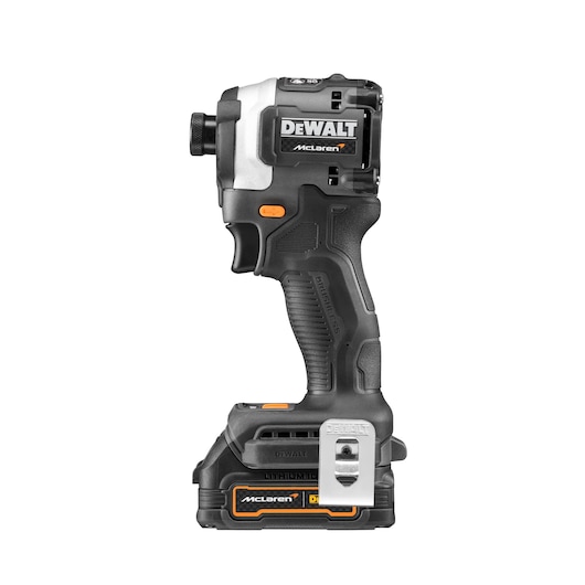 Limited Editon DEWALT/McLaren Impact Driver side view with belt hook