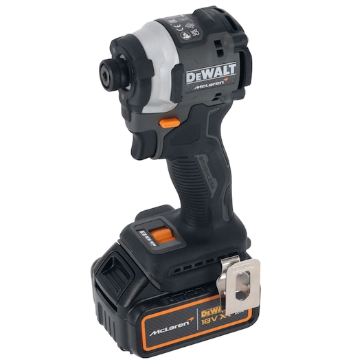 DEWALT/McLaren Impact Driver with 18V XR 4Ah battery 3/4 right side view