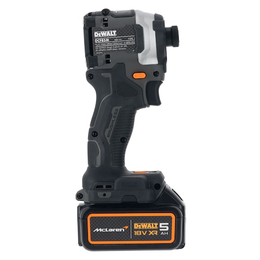 DEWALT/McLaren Impact  Driver with 18V XR 5Ah battery left side view
