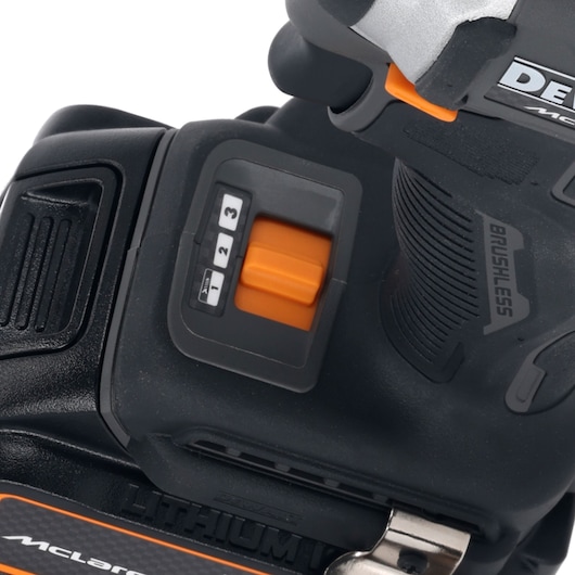 DEWALT/McLaren Impact Driver close up of speed settings