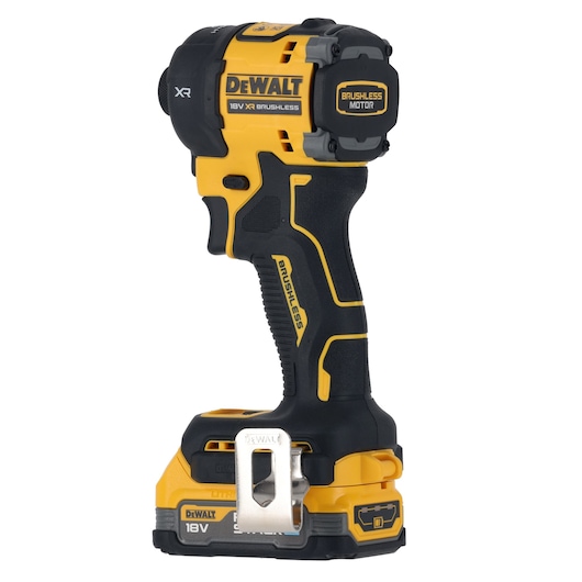 Rear view of 18V XR Brushless Impact Driver with Powerstack battery