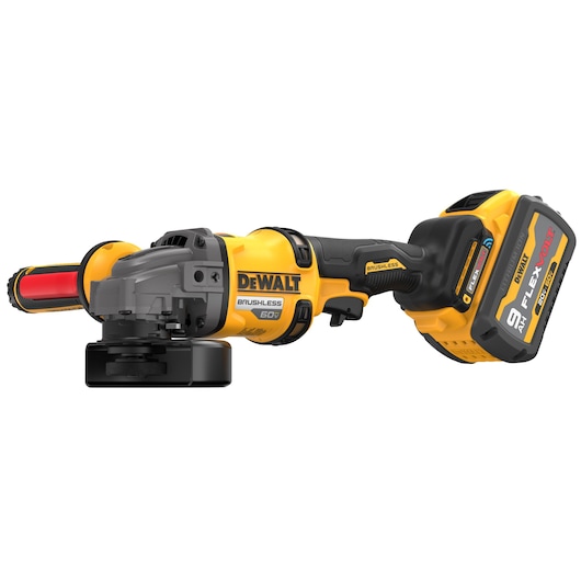 4-1/2" - 6" Side Handle Detect Small Angle Grinder with FLEXVOLT Battery viewed from the front right side on white background