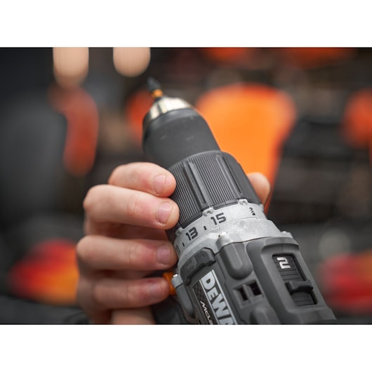 Close view DEWALT/McLaren drill driver chuck