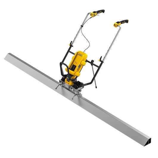 Angled view of Powershift Screed with L shaped beam and stand