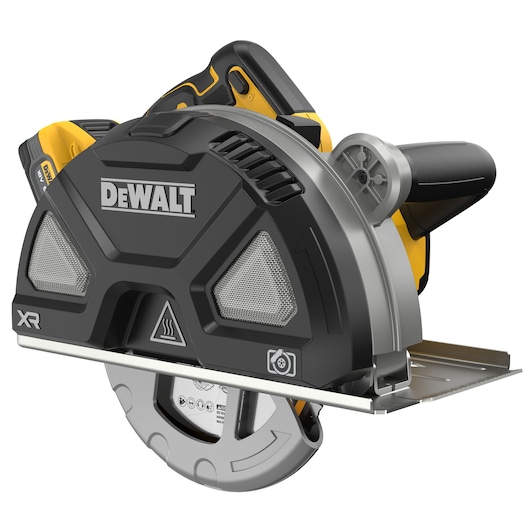 XR metal cutting circular saw with Powerstack 5.0AH battery, front view