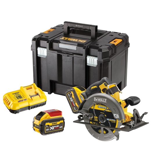 54V XR FLEXVOLT Circular Saw with XR Extreme Runtime blade DT99562 and 9AH Flexvolt battery