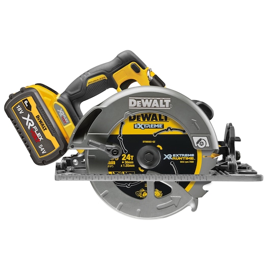 54V XR FLEXVOLT Rail Compatible Circular Saw with XR Extreme Runtime blade DT99562 6AH Flexvolt battery