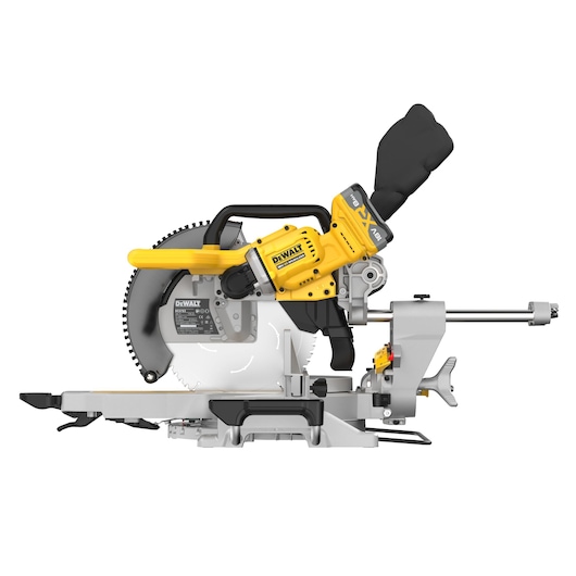 DEWALT 18V XR 305mm Slide Mitre Saw with 18v 8Ah battery right side view