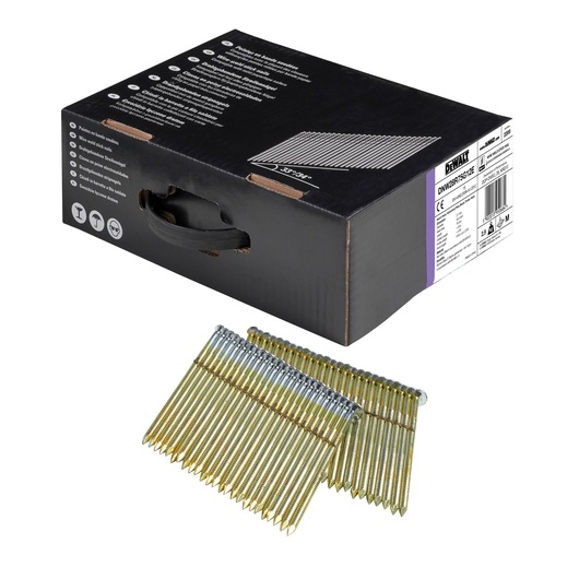 3/4 view box of 75mm wireweld galvanised ring shank framing nails with x2 strips of nails in foreground