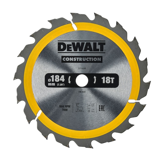 184mm x 16mm 18T Construction Circular Saw Blade