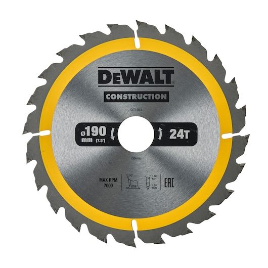 190mm x 30mm 24T Construction Circular Saw Blade