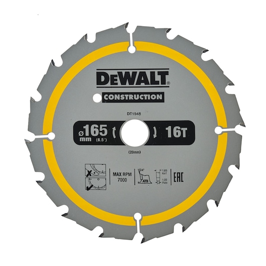 165mm x 20mm 16T Construction Circular Saw Blade