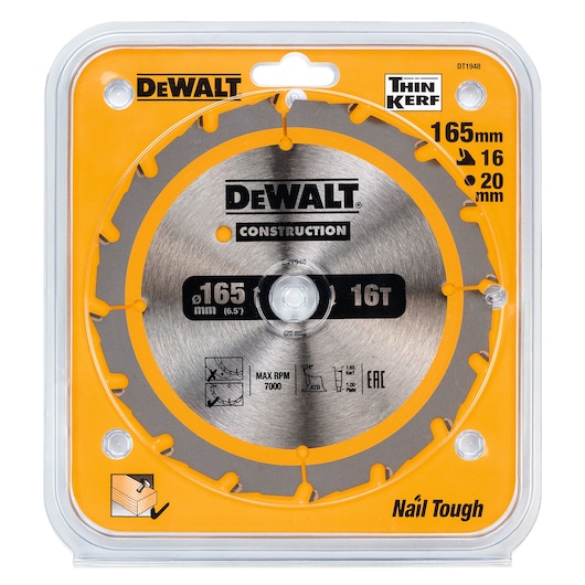 165mm x 20mm 16T Construction Circular Saw Blade