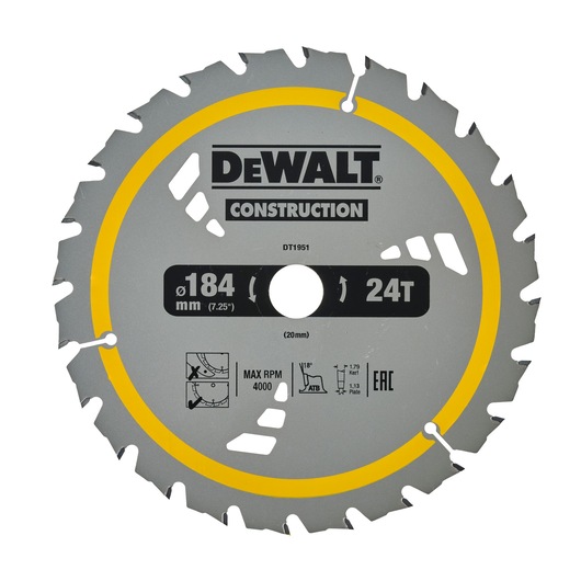 184mm x 20mm 24T Construction Framing Circular Saw Blade
