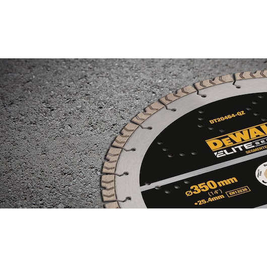 Close up of segmented Elite Diamond Cutting Wheel 350 x 25.4mm