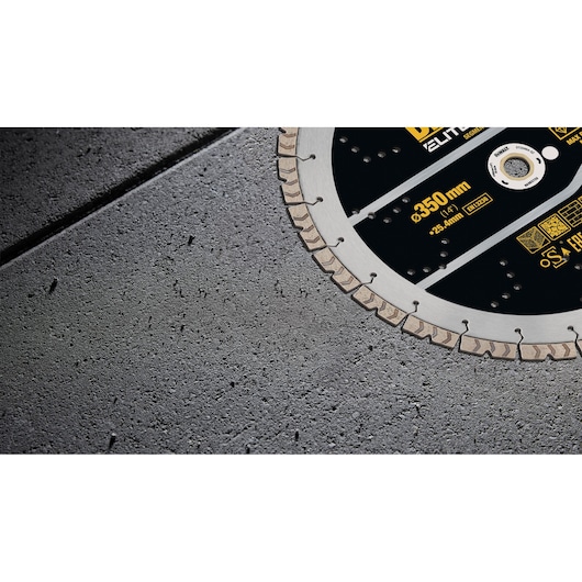 Close up of segmented Elite Diamond Cutting Wheel 350 x 25.4mm