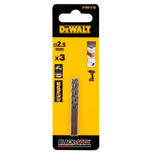 BLACK & GOLD 2.5mm HSS Drill Bit (3 Pk)