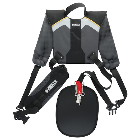 DEWALT Deluxe Safety Harness sitting on white background.