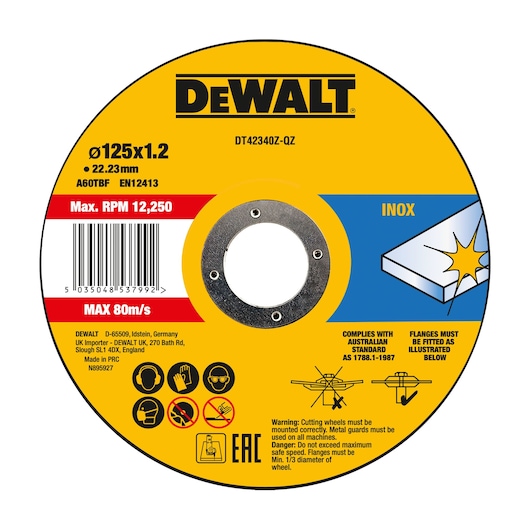 125mm x 1.2mm x 22.23mm Bonded Abrasive Inox Cutting Disc