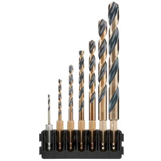 THIS IS A DEWALT 7 PIECE BLACK & GOLD HEX SHANK METAL DRILL BIT MIX BAR
