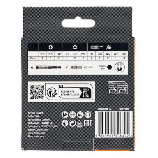 Rear view of Limited Edition DEWALT/McLaren screwdriver bit set in case in pack