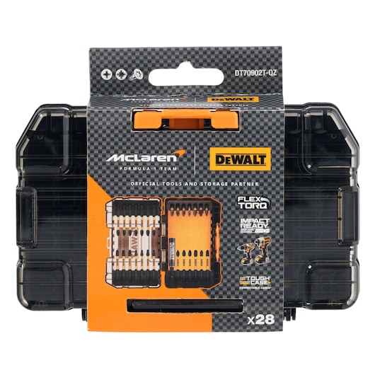 Limited Edition DEWALT/McLaren screwdriver bit set in case in pack