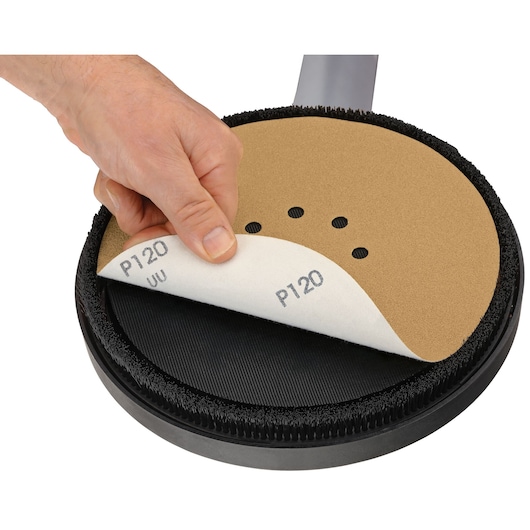 Hoop and loop base pad feature of Electric drywall sander.