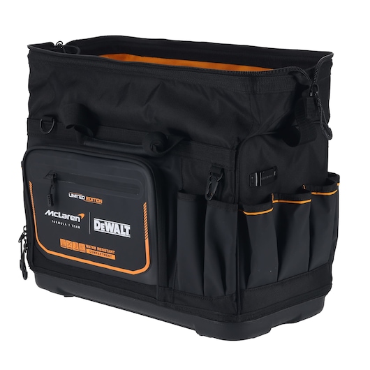 DEWALT/McLaren Tool Bag open ¾ right side view