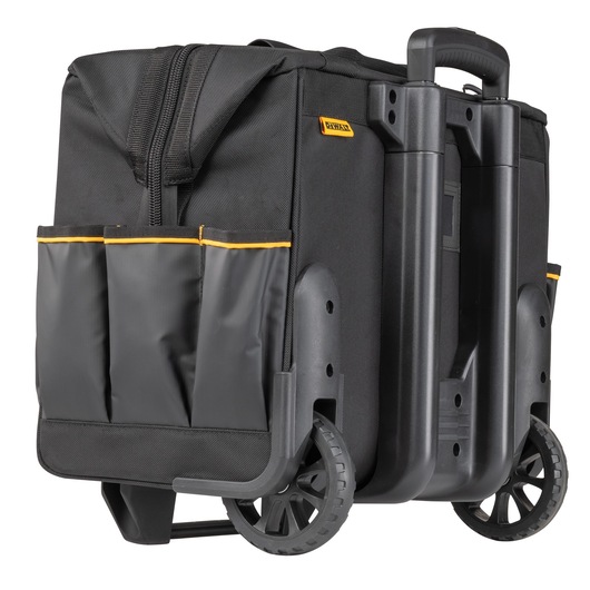 Angle view of Dewalt 18" Pro Rolling Tool Bag, with handle collapsed"