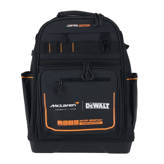 Limited Editon DEWALT/McLaren Backpack rear view of shoulder straps
