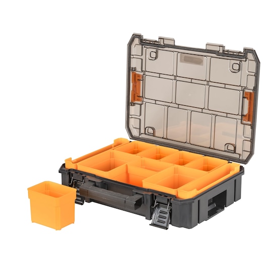 Limited Editon DEWALT/McLaren TSTAK 3-IN-1 Rolling Workshop open clear-lid organiser