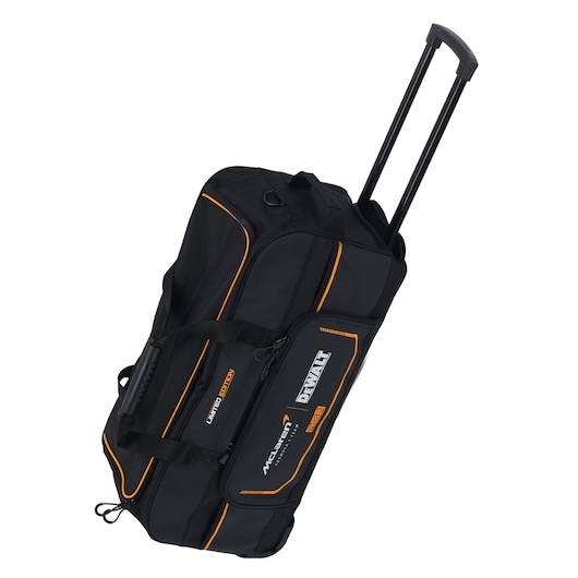 DEWALT/McLaren Duffle Bag with handle up side view shot as if being pulled