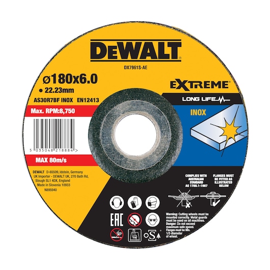 Stainless Steel Grinding Wheel HP 180 x 6 x 22.23 Type 27