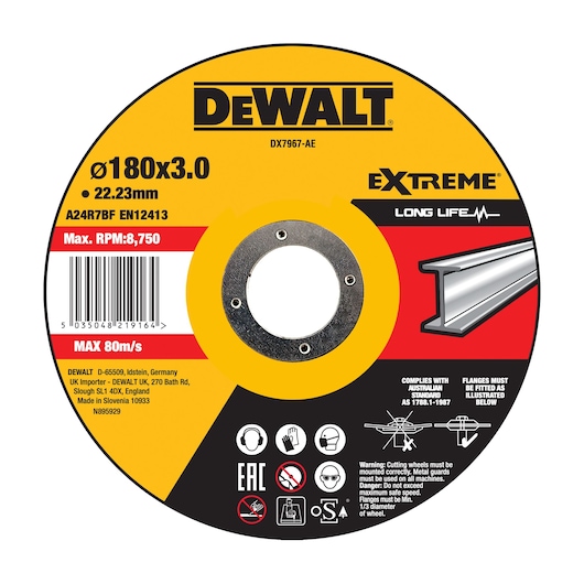 180mm x 3mm x 22.23mm Type 42 HP Metal Cutting Wheel