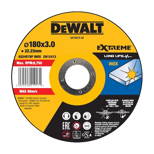 Stainless Steel Cutting Wheel HP 180 x 3 x 16mm Type 42